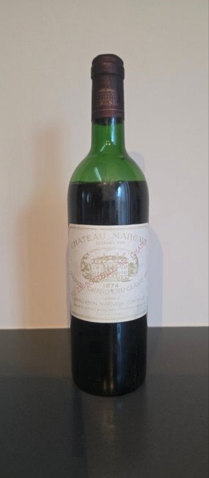 Château Margaux Grand Vin 1974 - Rode Wijn, Verzamelen, Gebruikt, Frankrijk, Ophalen of Verzenden, Rode wijn
