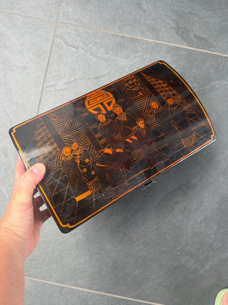 Chinese kist sieradenkist doos Chinees lak met schildering, Hout, 13 cm, Doos, China
