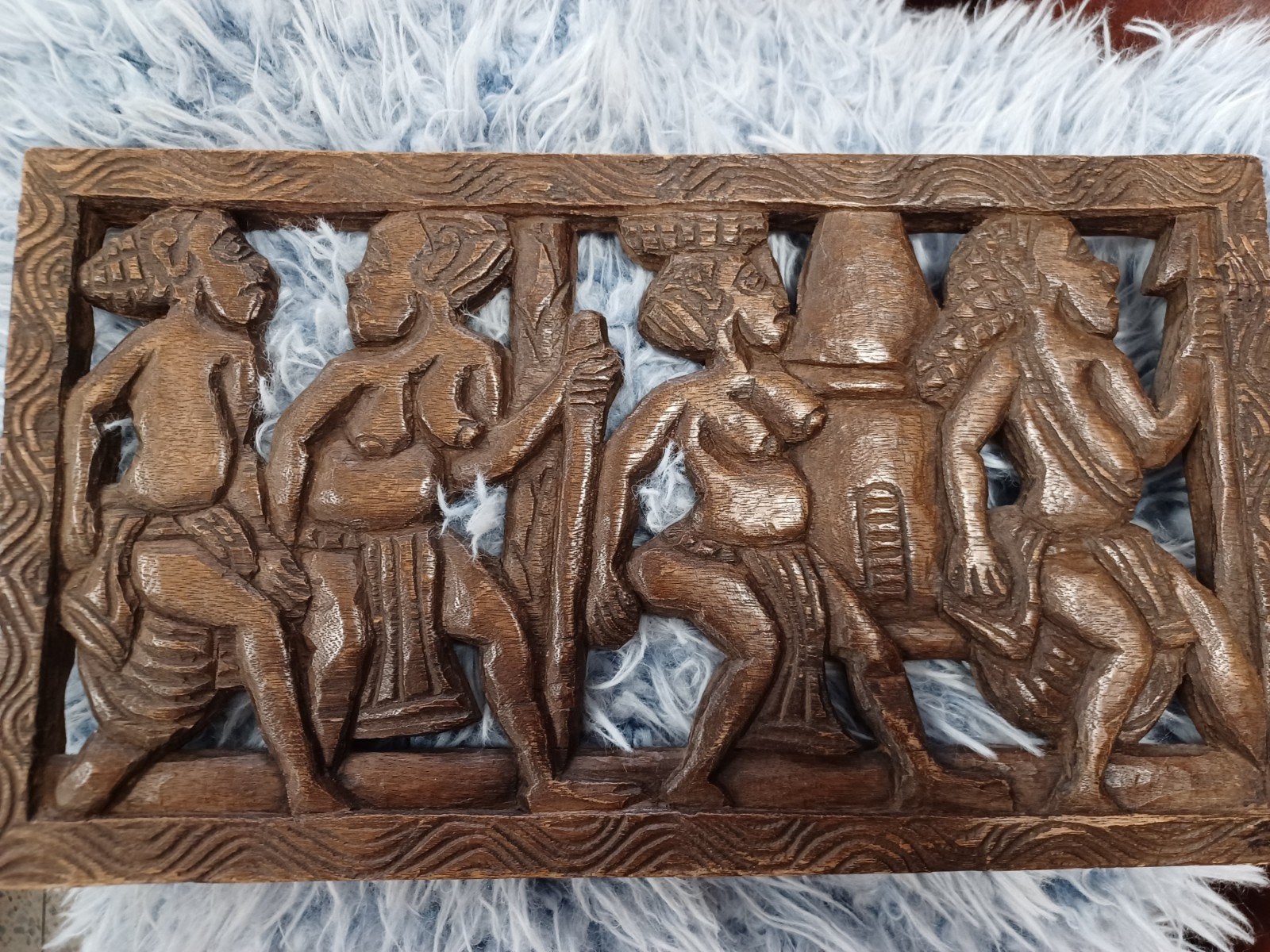 Vintage Afrikaans Houten Wandpaneel - Handgesneden Kunst, Ophalen of Verzenden