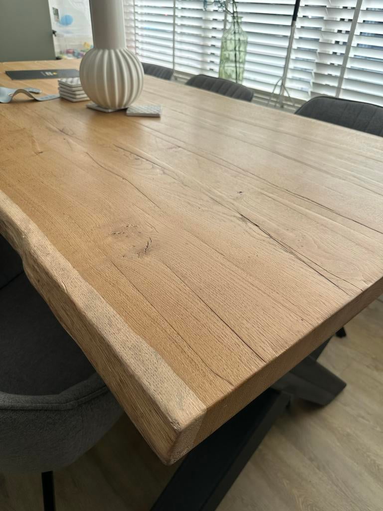 Maatwerk Eiken boomstam eettafel, 200x100 cm, Ophalen, Gebruikt, 100 tot 150 cm, Eikenhout