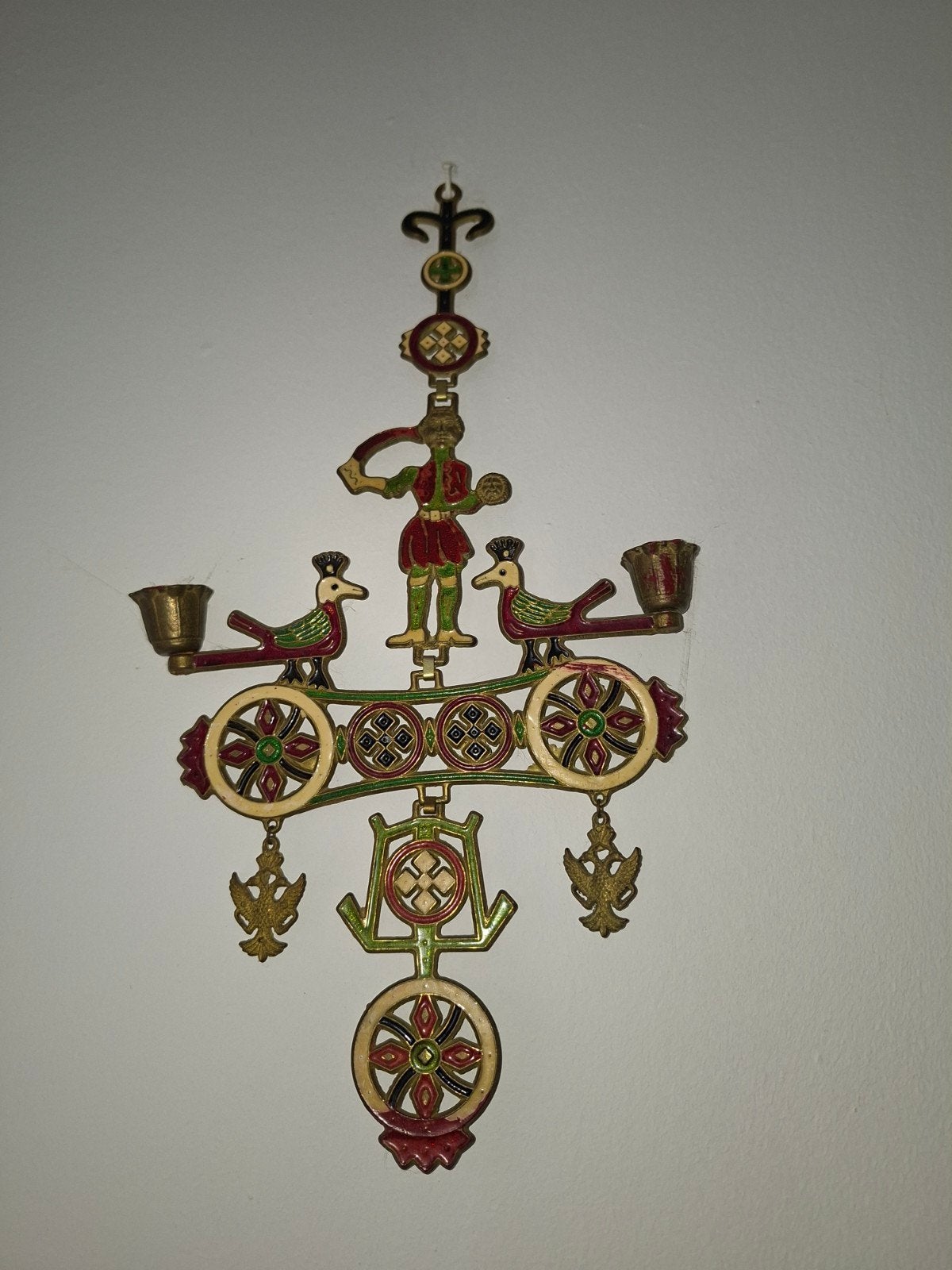 Decoratieve Koperen Wandkandelaar met Figuren, Antiek en Kunst, Ophalen