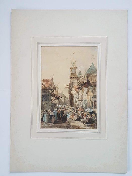 Adrien DAUZATS (1804-1868) - Troyes, Eglise St Jean Baptiste, Antiek en Kunst, Kunst | Schilderijen | Klassiek, Ophalen of Verzenden