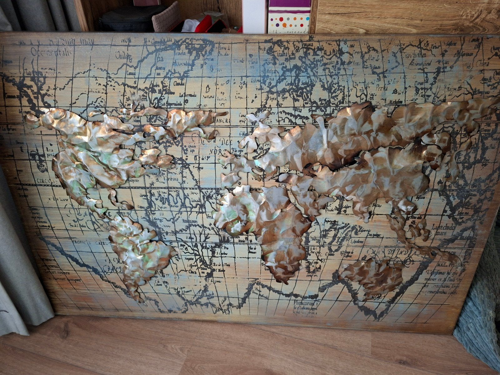 Unieke 3D Wereldkaart Wanddecoratie - 120x80 cm, Ophalen, Metaal, 80 cm, Meerkleurig