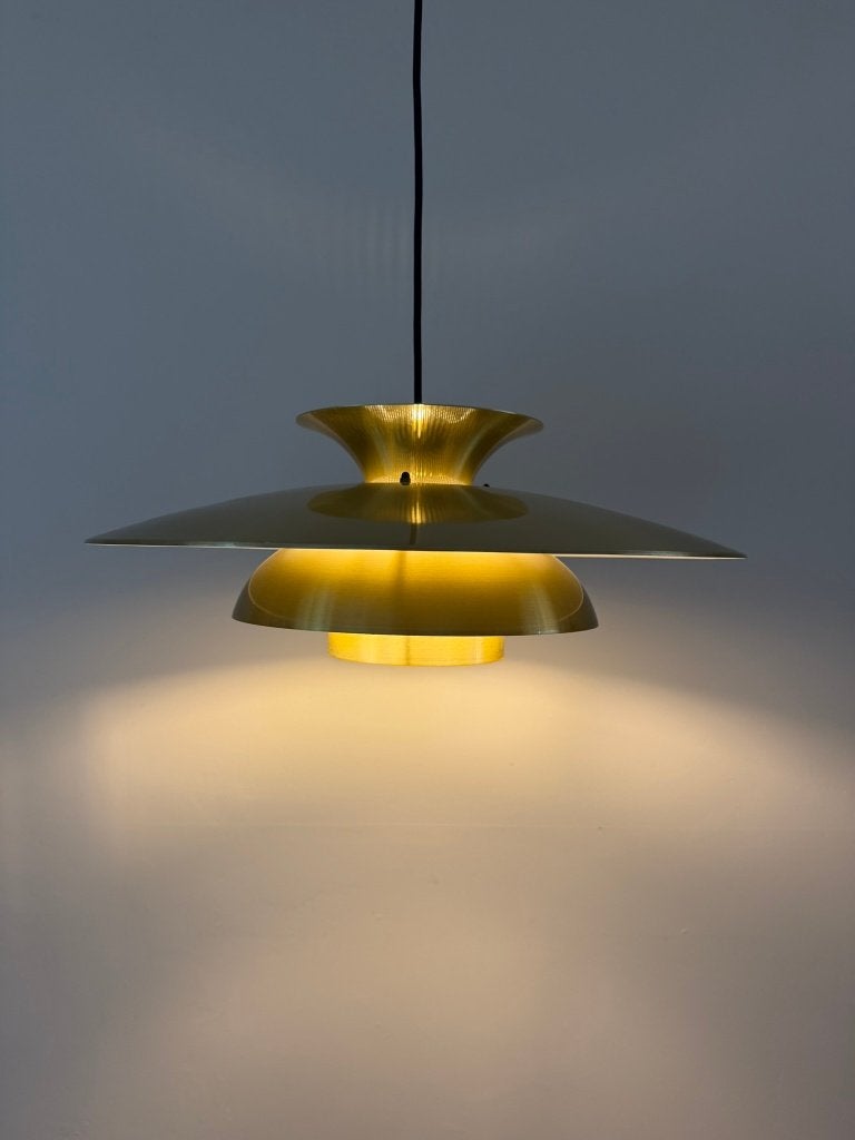 Vintage Deense schalenlamp messing lamp - Design hanglamp, Scandinavisch, Zo goed als nieuw, X, Metaal