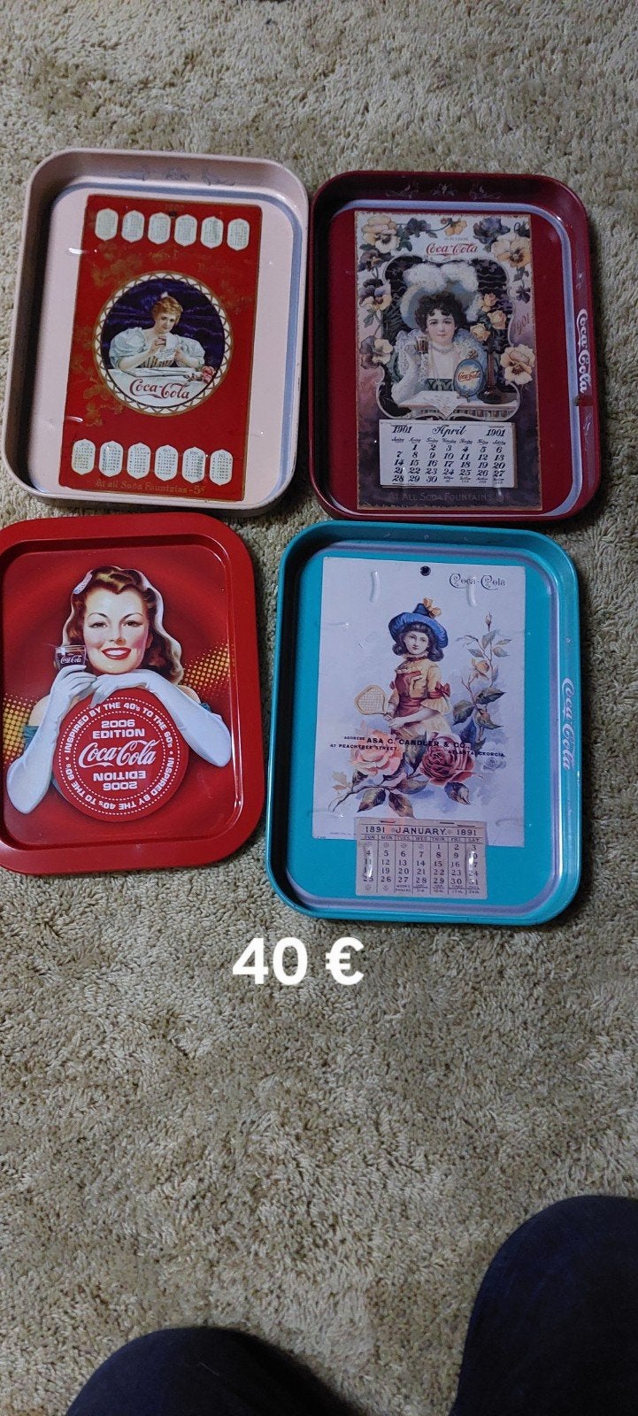 Vintage Coca-Cola Dienbladen - Set van 4, Ophalen, Gebruikt, Gebruiksvoorwerp