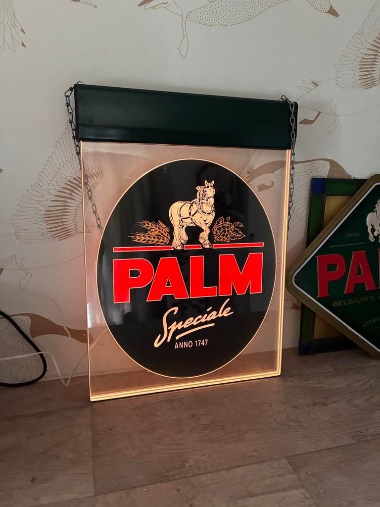 Verlicht Palm Bier Hangbord & Wandplaat - Vintage Reclame, Ophalen, Gebruikt, Lichtbak of (neon) lamp