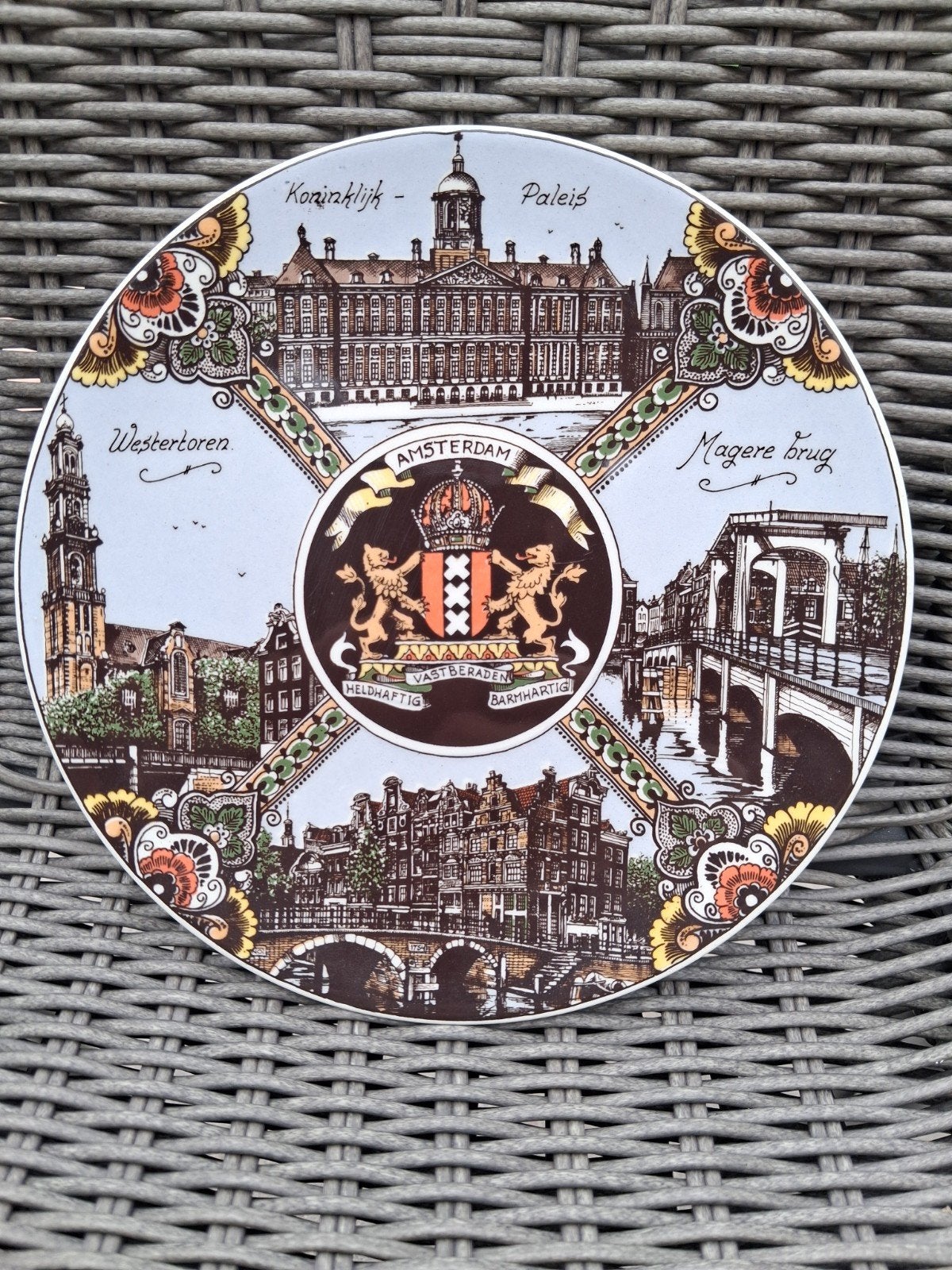 Vintage Amsterdam wandbord - Paleis, Westertoren, Magere Bru, Antiek en Kunst, Ophalen of Verzenden