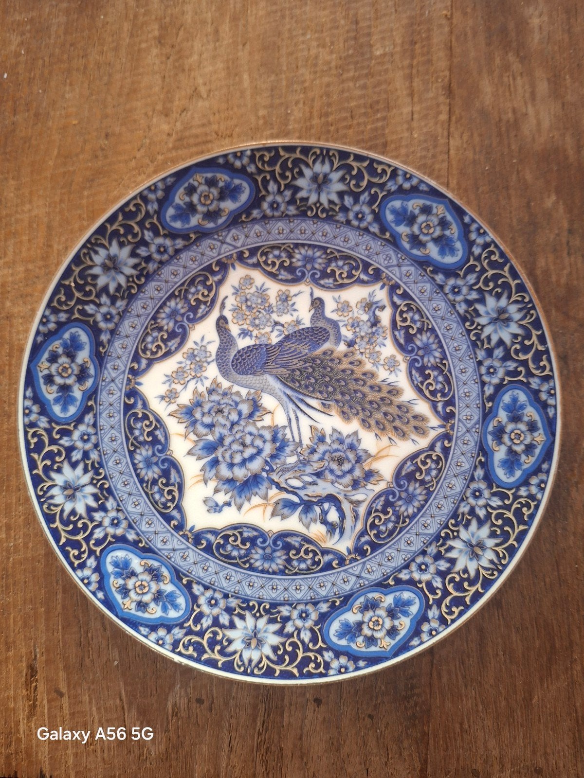 Decoratief bord met pauwen en bloemen, blauw-wit, Ophalen of Verzenden