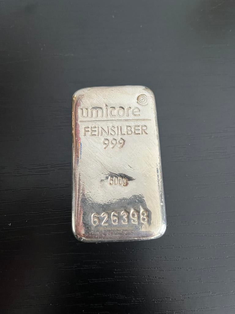 500 gr zilverbaar umicore, Ophalen of Verzenden, Zilver