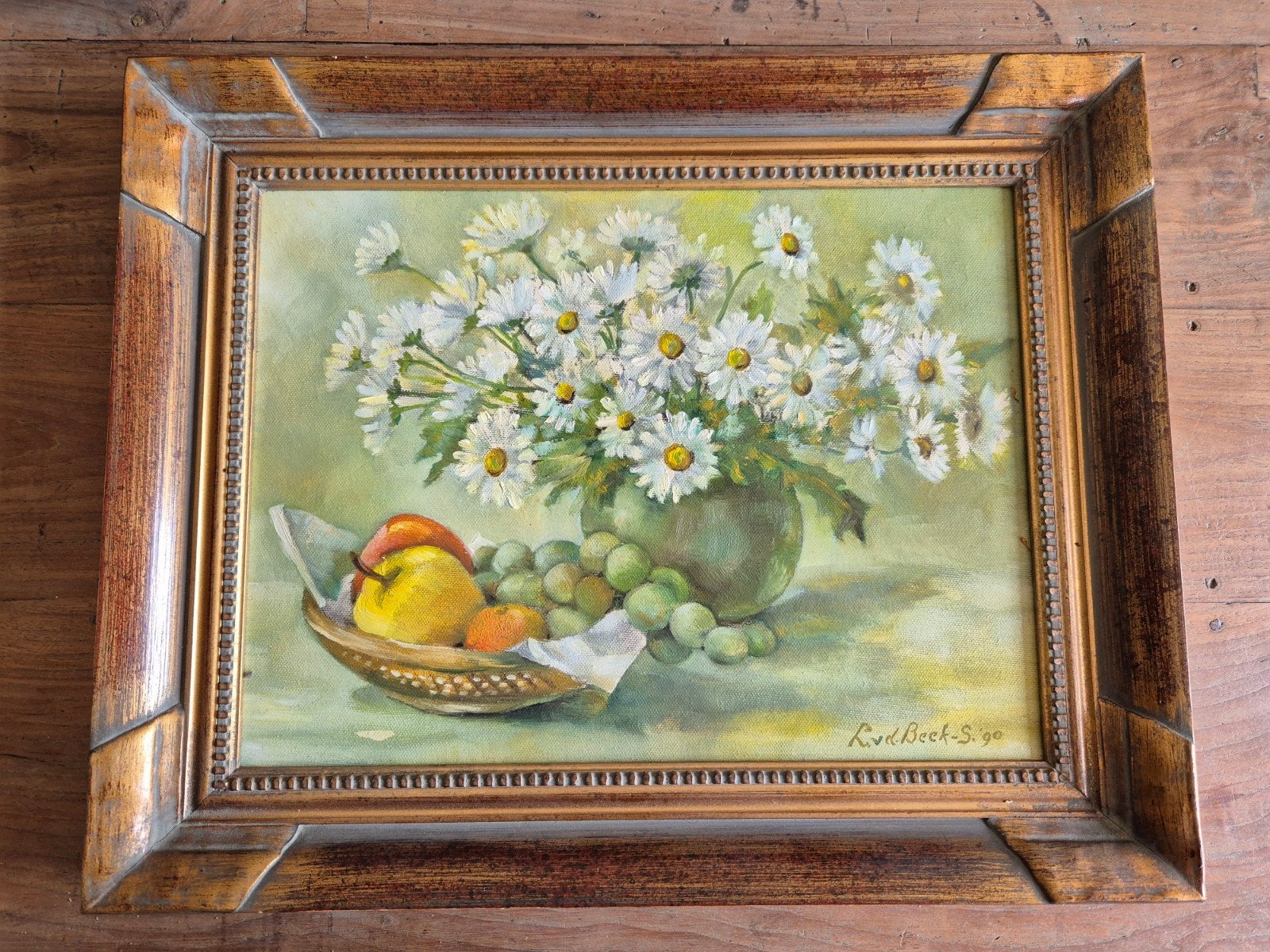 Klassiek olieverfschilderij Stilleven, inclusief lijst, Doek, Realistisch, Stilleven, Ophalen of Verzenden