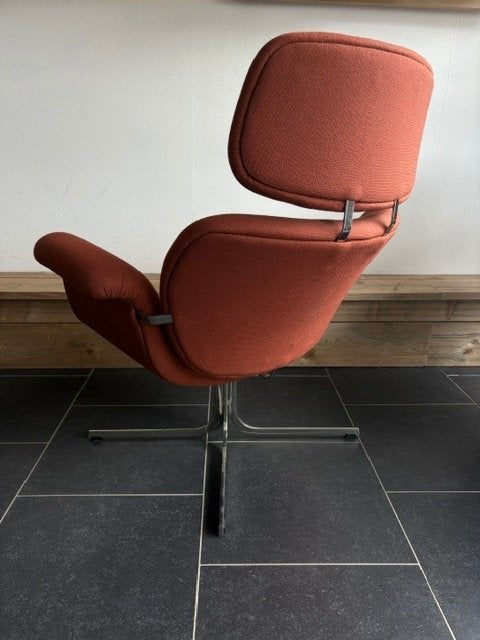 Artifort Big Tulip fauteuil, Pierre Paulin, roodbruine stof, Design, 75 tot 100 cm, Ophalen of Verzenden, Zo goed als nieuw