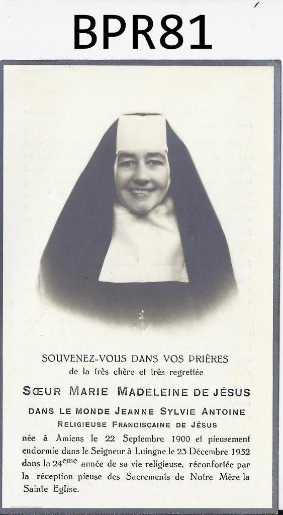 bpr81 oud prentje zuster marie madeleine de jesus, Ophalen of Verzenden, Gebruikt, Kaart of Prent