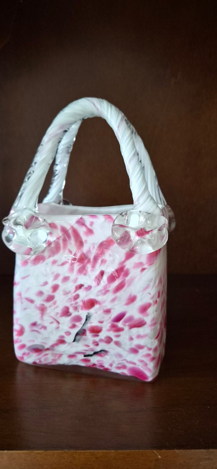 Glazen handtasje met roze spikkels, Antiek en Kunst, Ophalen of Verzenden