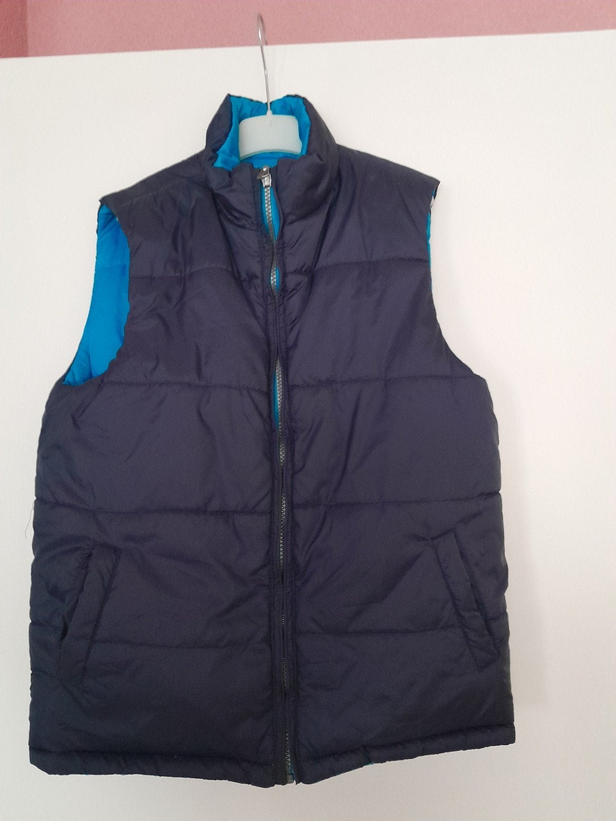 Omkeerbare bodywarmer blauw maat 170, Ophalen of Verzenden, Zo goed als nieuw, Jongen of Meisje, Jas