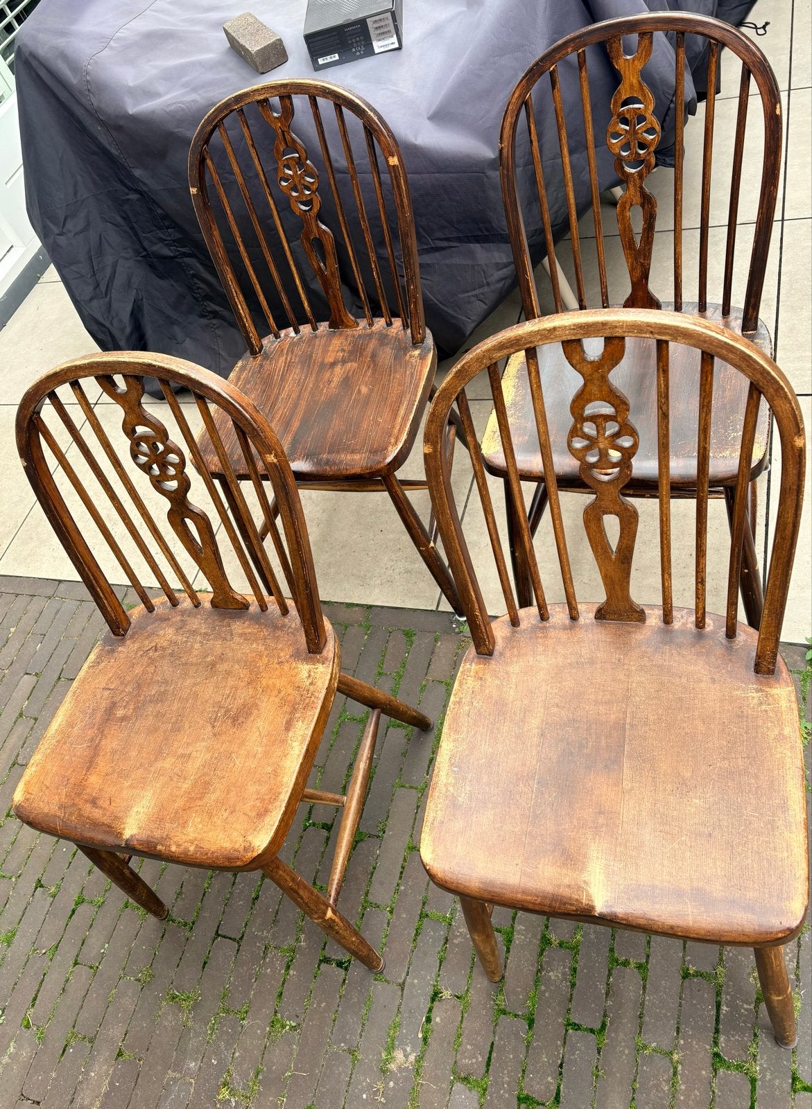 Set van 4 vintage windsor stijl houten  stoelen, Ophalen