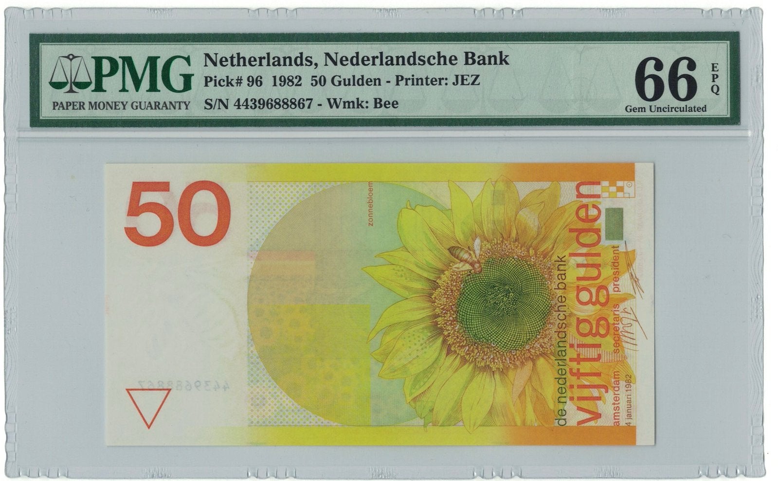 PMG 66 EPQ 50 Gulden Zonnebloem 1982, Ophalen of Verzenden, 50 gulden