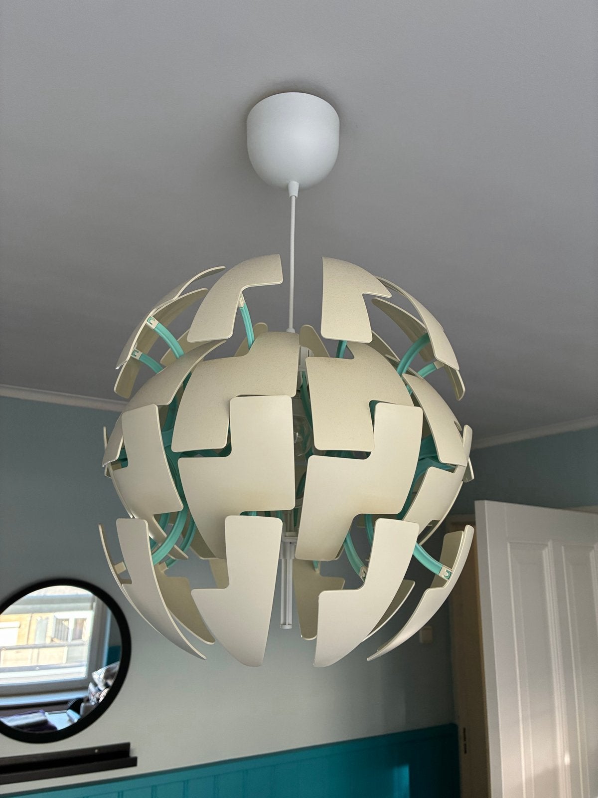 IKEA PS 2014 Hanglamp - Wit/Turquoise, Huis en Inrichting, Ophalen, Zo goed als nieuw, Kunststof, E27 (groot)
