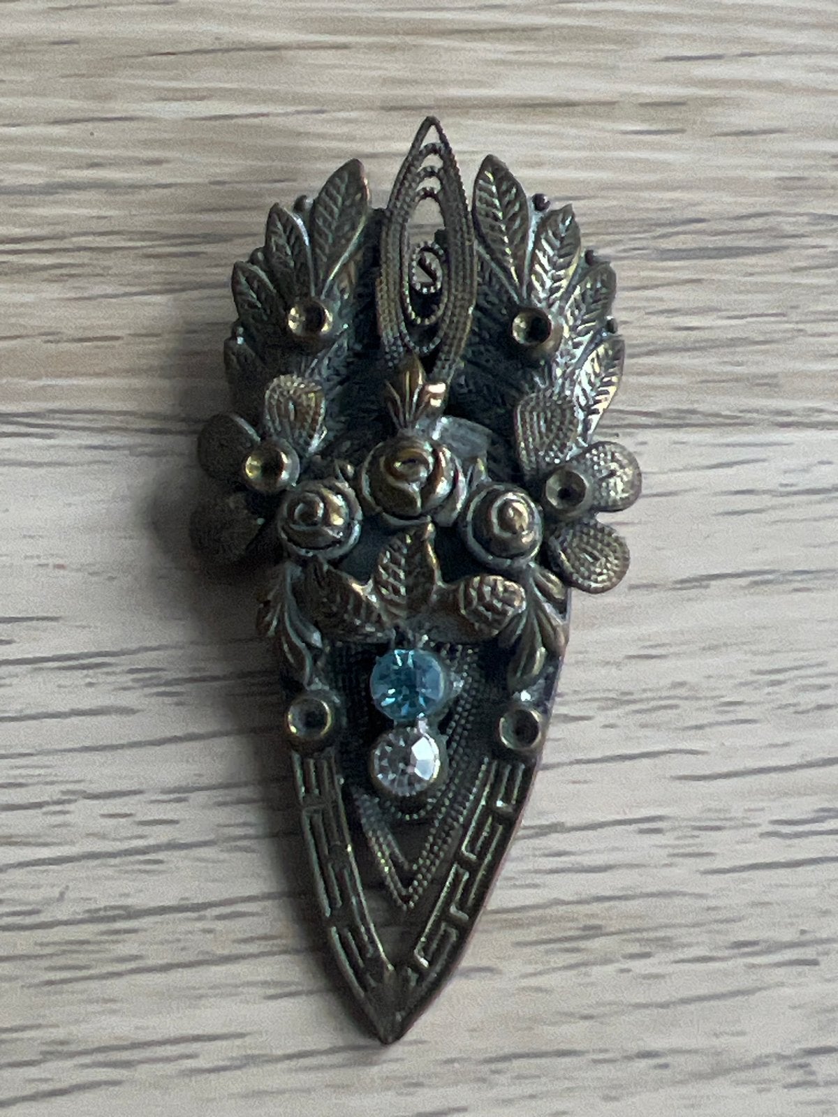 Antieke Broche met Bloemmotief en Strass, Ophalen of Verzenden, Overige materialen