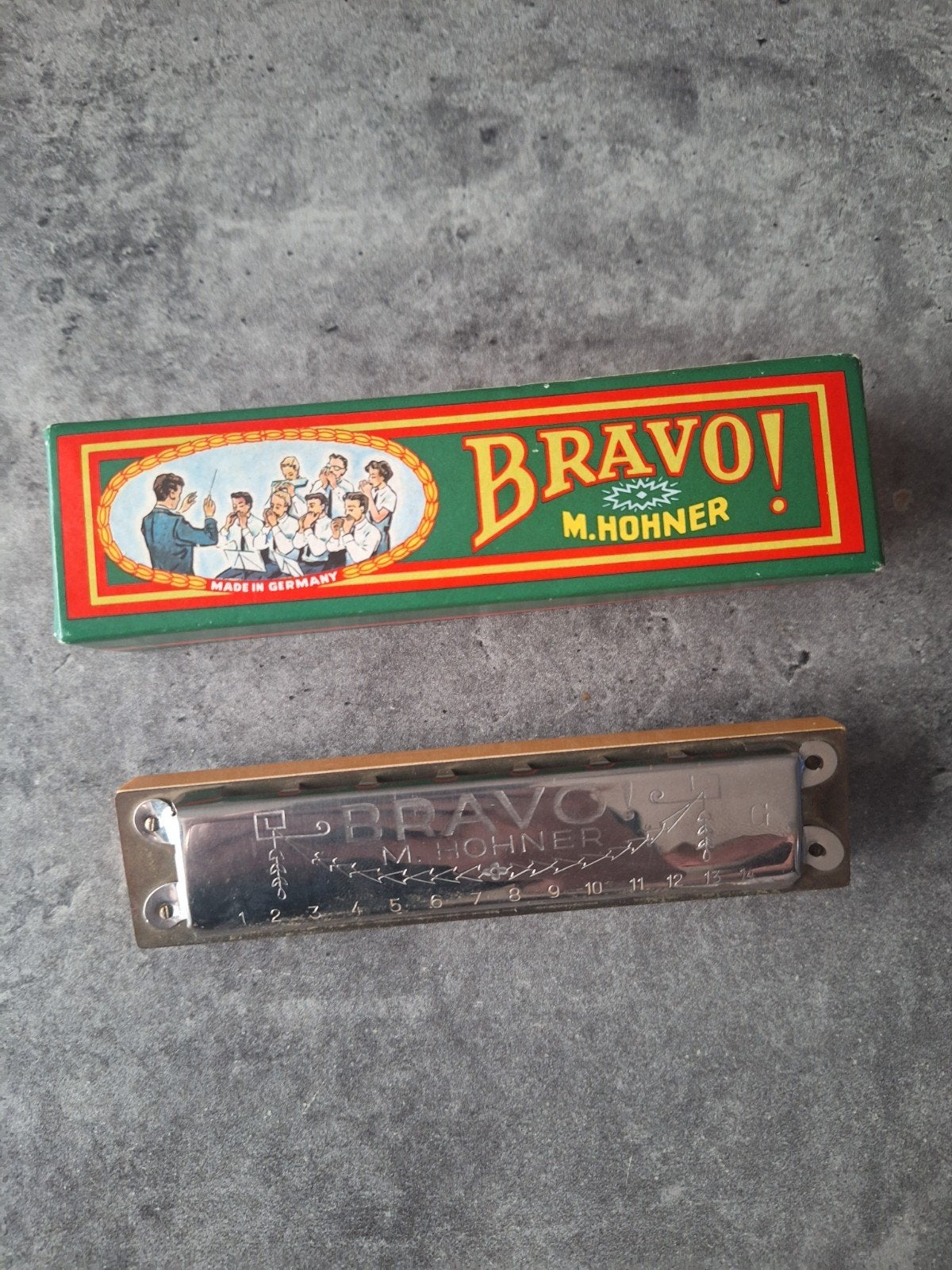 Vintage Hohner Bravo! Mondharmonica met Originele Doos, Verzenden, Gebruikt, Overige typen, Met koffer of doosje