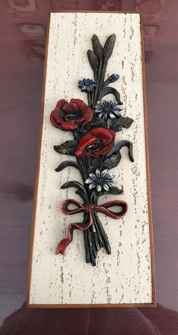 Retro vintage wanddecoratie/paneel met klaproos-korenbloem, Ophalen of Verzenden