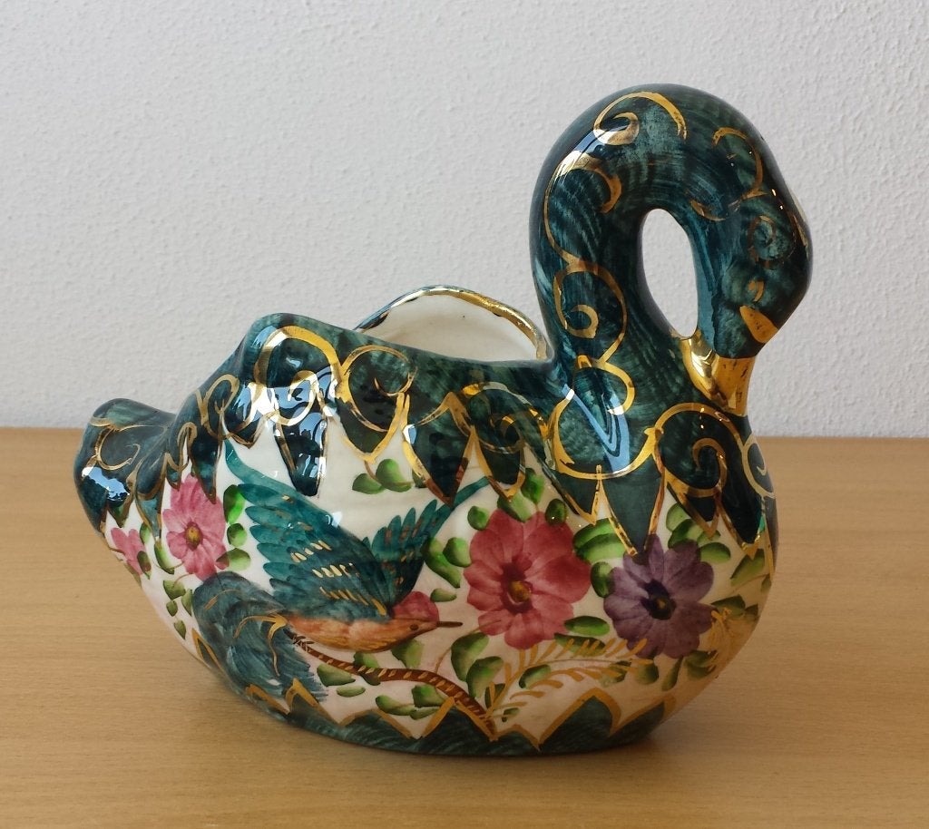 Plantenbakje Zwaan - Bequet Quregnon - vintage (antiek?), Overige materialen, Gebruikt, Minder dan 30 cm, Ophalen of Verzenden