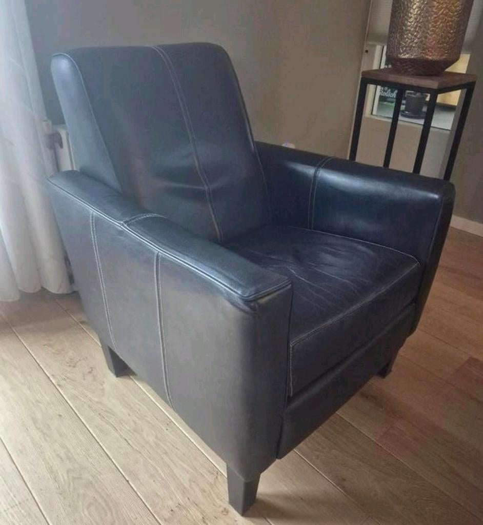Leren henders en hazels stoel, Huis en Inrichting, Fauteuils, Ophalen, Zo goed als nieuw, 75 tot 100 cm, 50 tot 75 cm