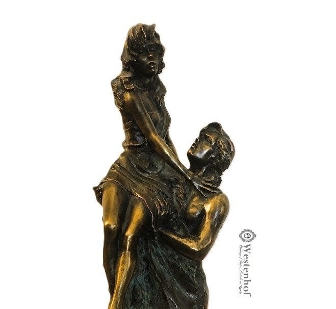 Bronzen beeld romantische man vrouw art deco - gemerkt PAOR, Ophalen, Overige onderwerpen, Art deco, 50 - 100 cm