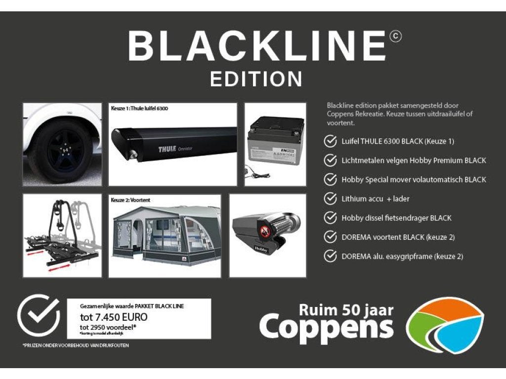 Hobby De Luxe 495 UL BLACKLINE ACTIE 2026 MOVER THULE LUIFEL, Rondzit, Hobby, Bedrijf, 5 tot 6 meter