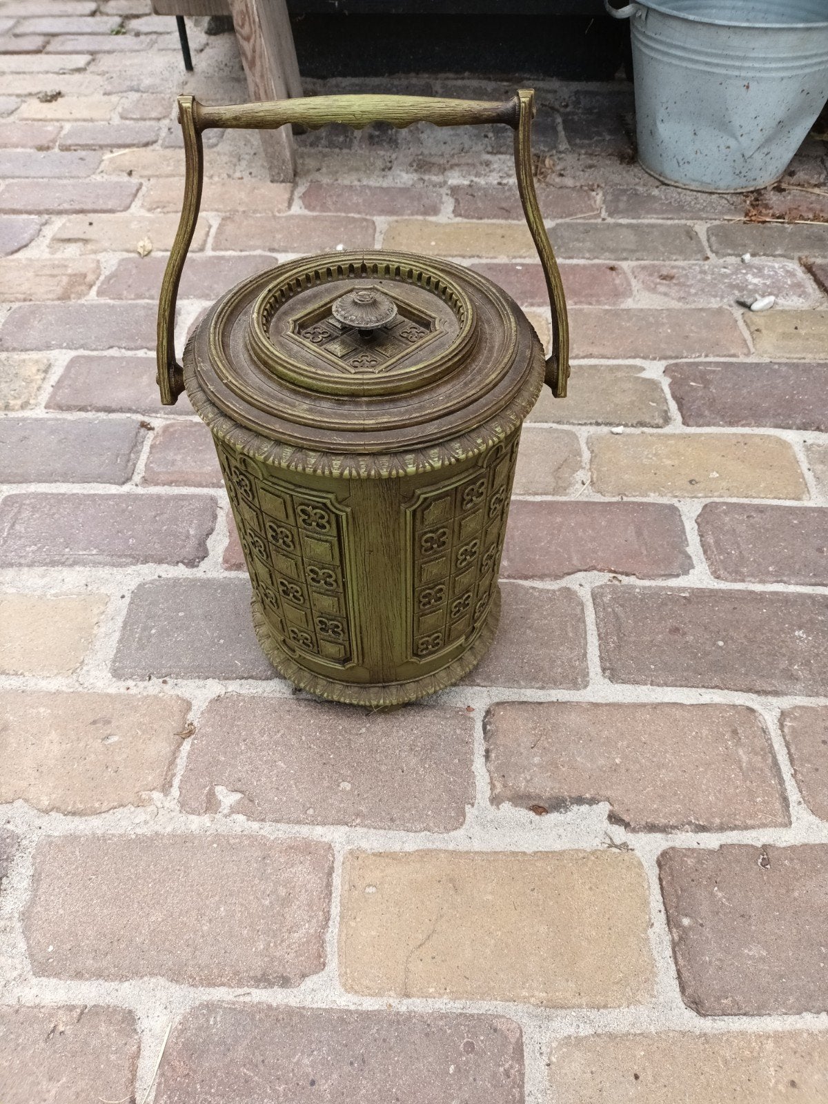 Vintage Olijfgroene IJsemmer met Handvat, Ophalen of Verzenden