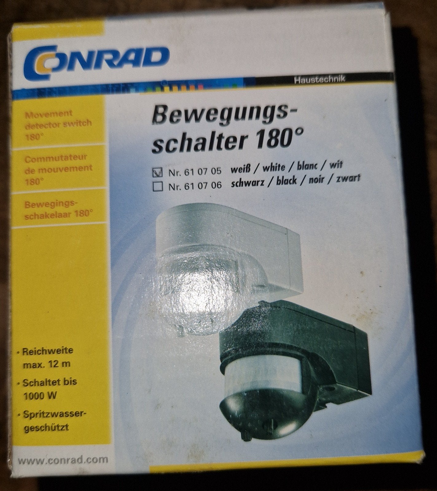 Conrad Bewegingsschakelaar 180 - Spatwaterdicht, Doe-het-zelf en Verbouw, Ophalen of Verzenden, Nieuw, Overige merken, Schakelaar