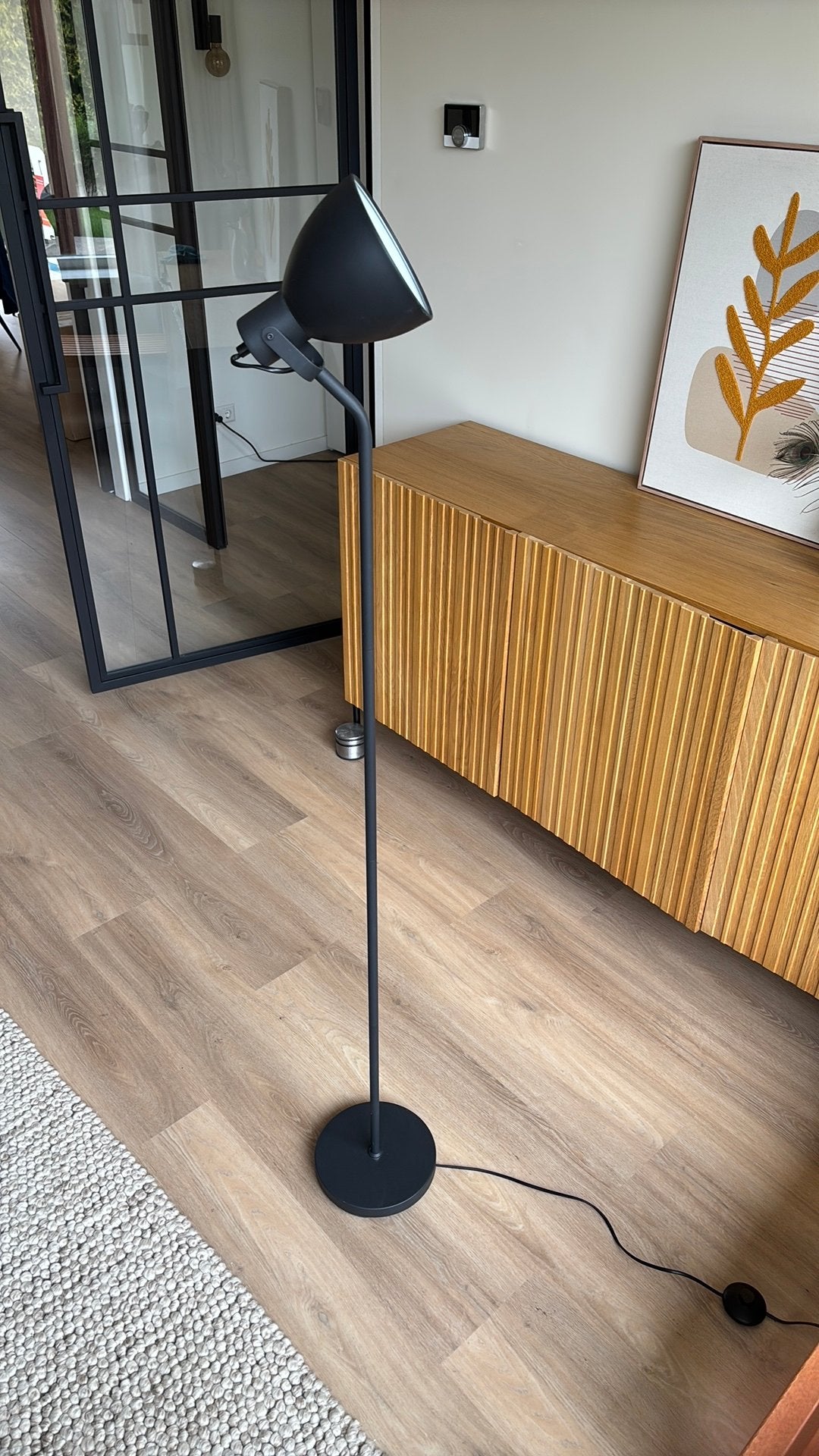 Zwarte Staande Vloerlamp JYSK- Modern Design, Ophalen of Verzenden, Zo goed als nieuw, Metaal, 150 tot 200 cm