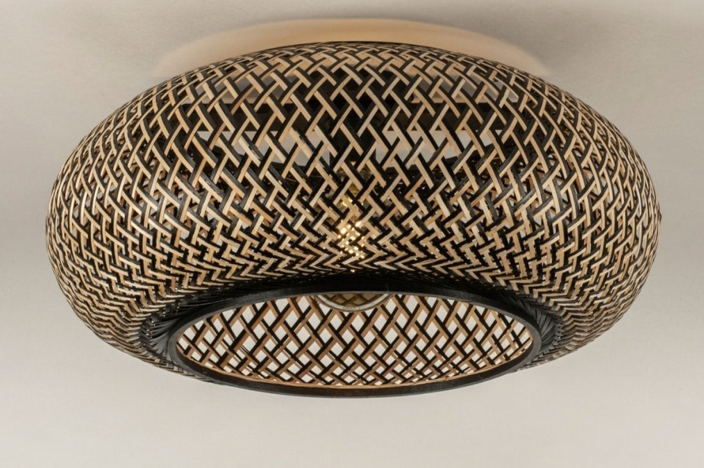60cm plafondlamp bamboe rotan of riet bed bank tafel lamp, Ophalen of Verzenden, Nieuw, Metaal