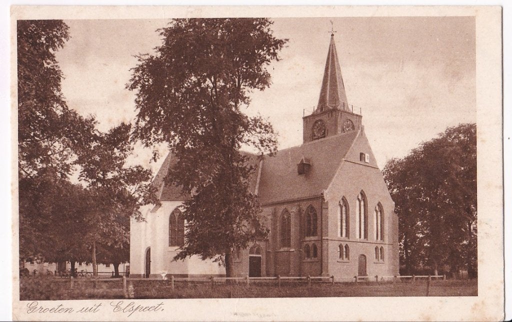 Elspeet (Gld.) groeten uit - Herv. kerk ca. 1940., Ophalen, 1940 tot 1960, Ongelopen, Gelderland