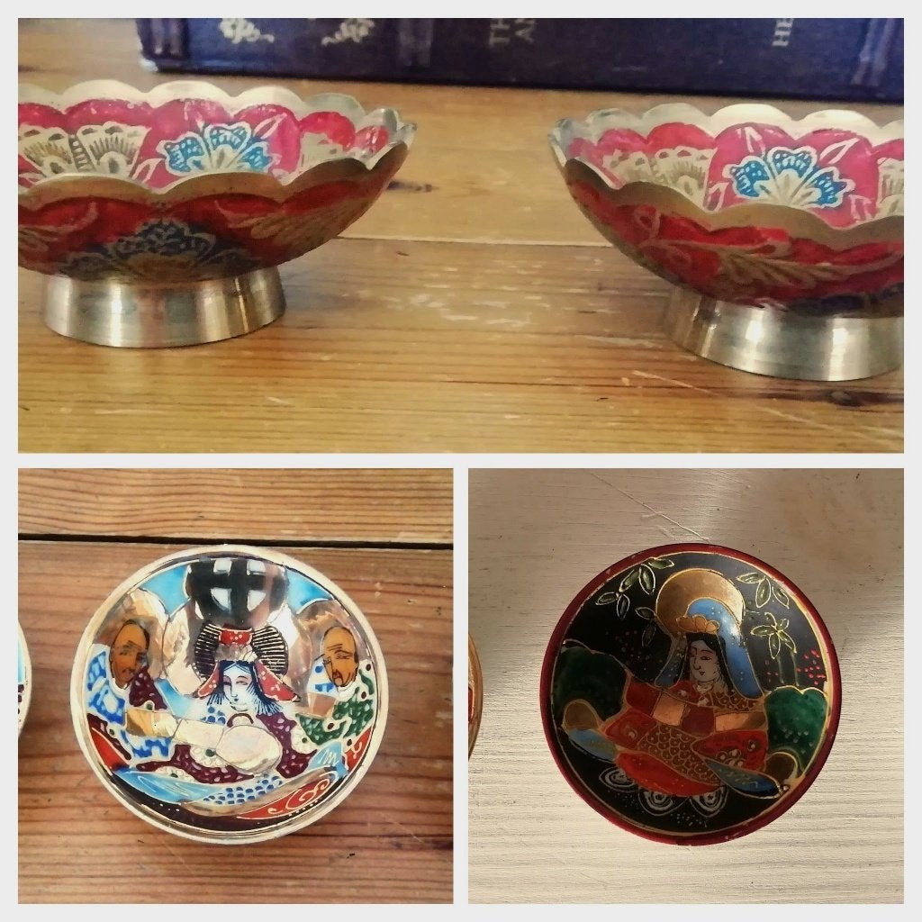 Cloisonne schaaltjes japans porcelein en india koper messing, Ophalen of Verzenden