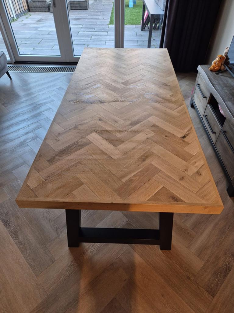 Eettafel visgraatmotief - 220x100x75 cm, Huis en Inrichting, Tafels | Eettafels, Ophalen, 100 tot 150 cm, 200 cm of meer, Zo goed als nieuw