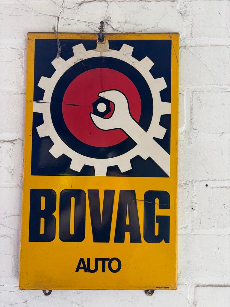 Vintage BOVAG AUTO Reclamebord - Langcat Almere, Verzamelen, Merken en Reclamevoorwerpen, Reclamebord, Gebruikt, Langcat, Bussum