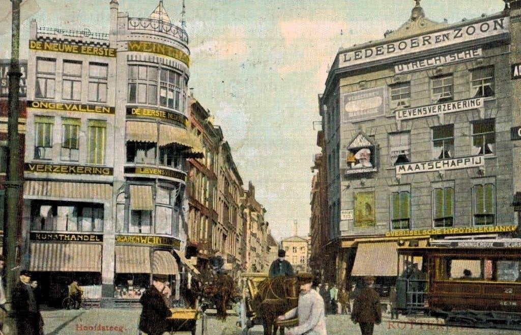 1913  ROTTERDAM Hoofdsteeg. Tram . Veel bedrijven, Ophalen of Verzenden, Voor 1920, Gelopen, Zuid-Holland