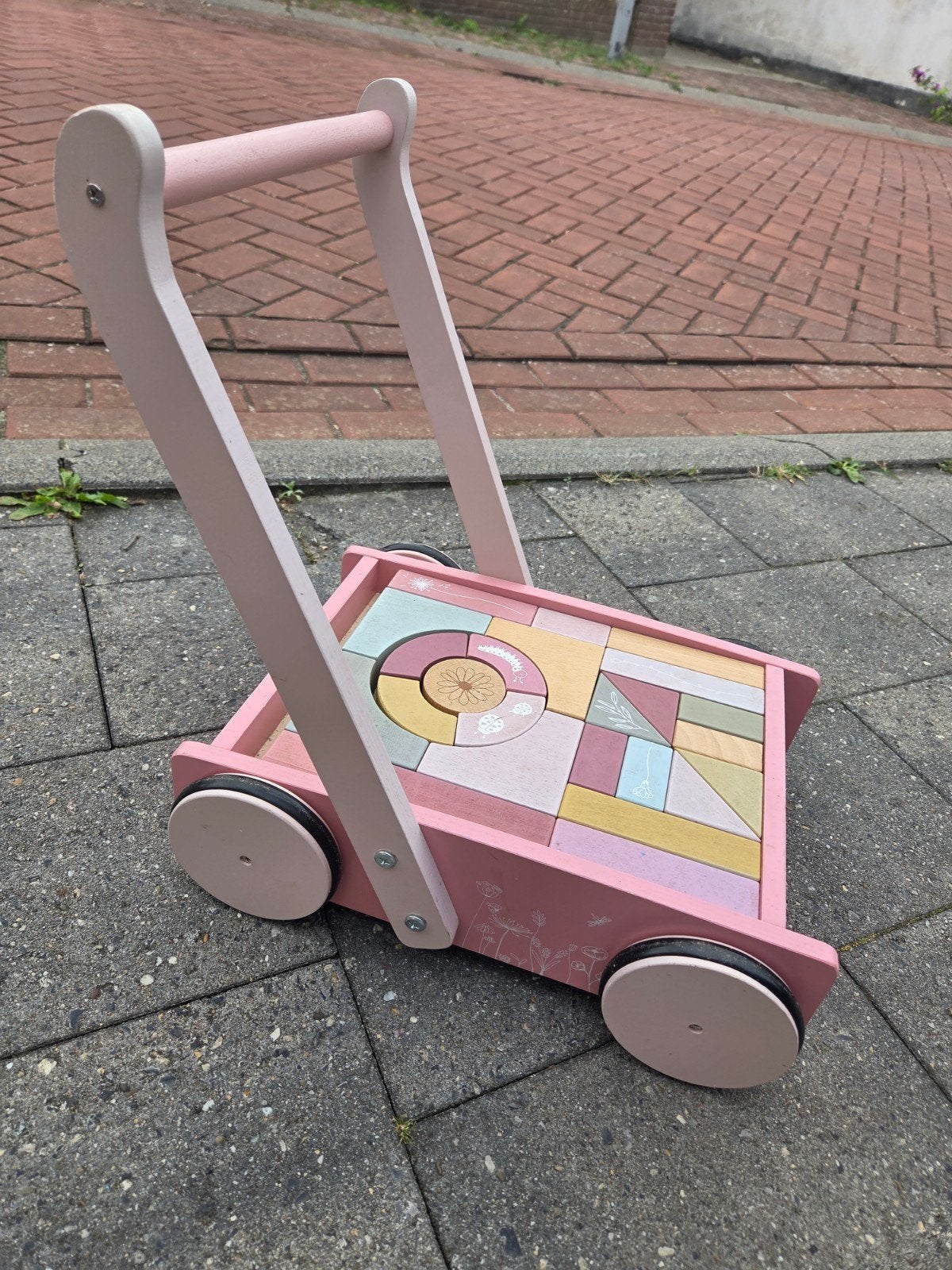 Little Dutch loopwagen met blokken - Roze, Ophalen, Zo goed als nieuw, Overige typen, Met wieltjes