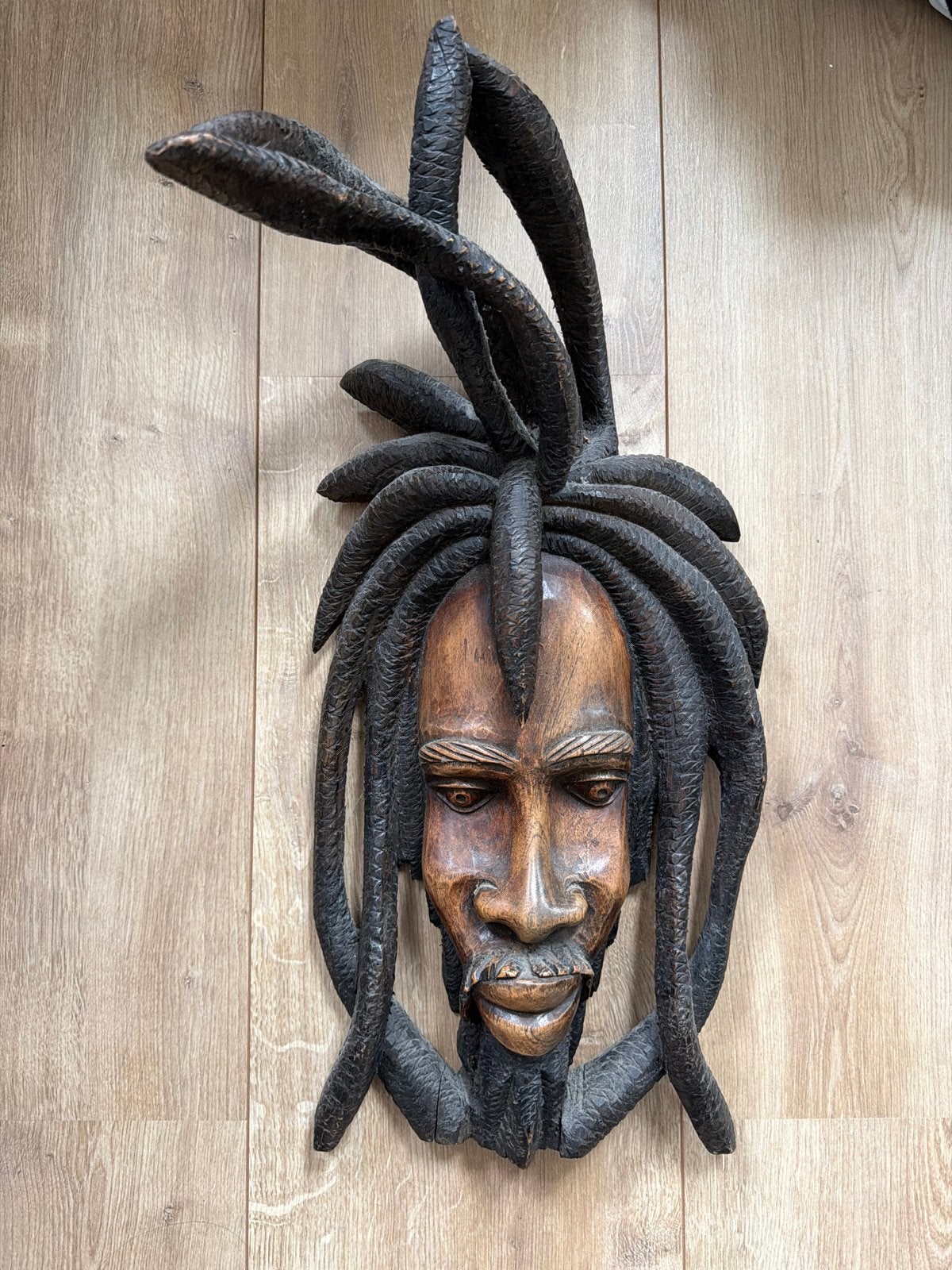 Houten wanddecoratie: Man met dreadlocks, Handgemaakt, Wanddecoratie, Hout, Bruin