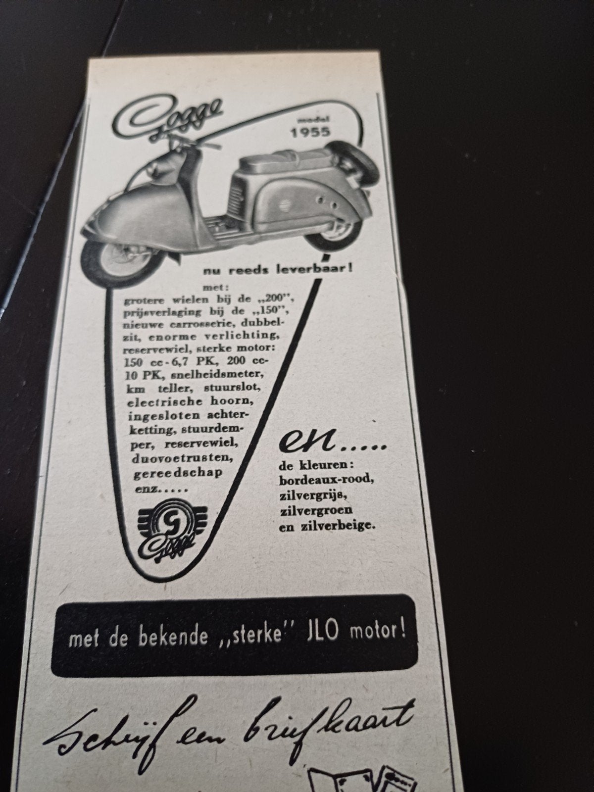 advertentie Goggo scooter model 1955 1954, Ophalen of Verzenden, Gebruikt, Overige typen