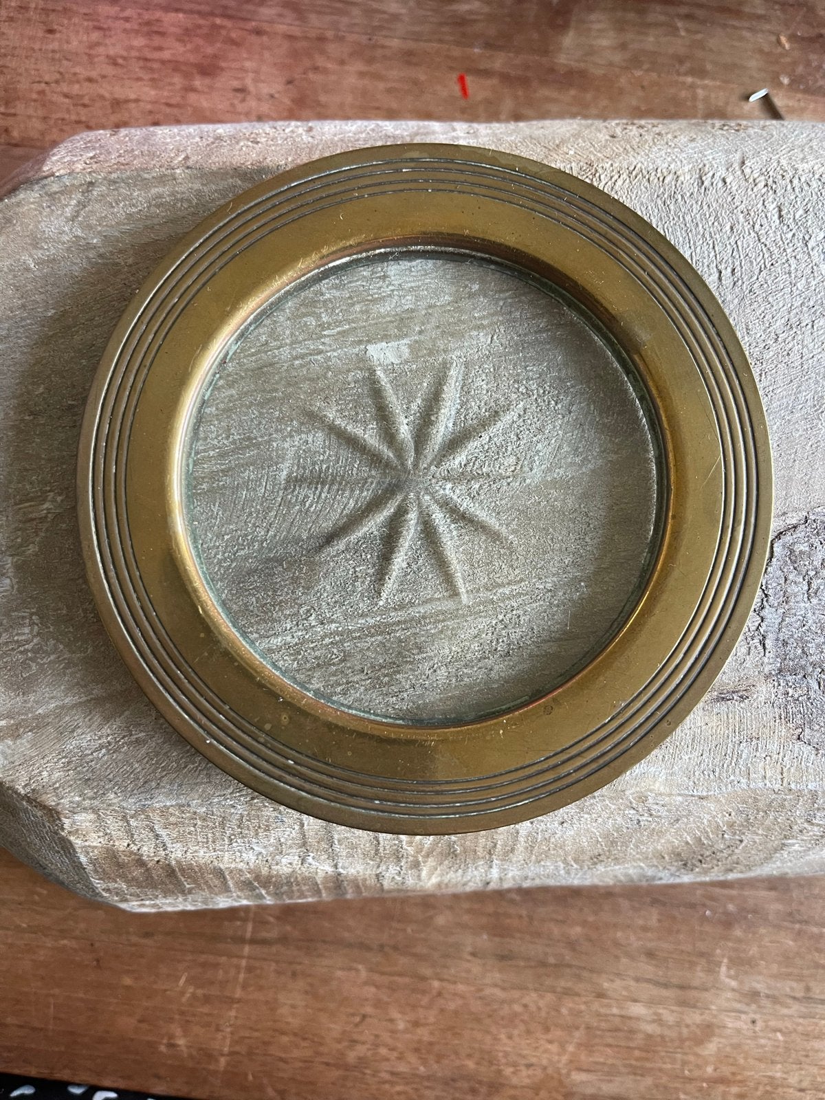 Vintage Flessenonderzetter - Messing met Glas, Antiek en Kunst, Ophalen of Verzenden