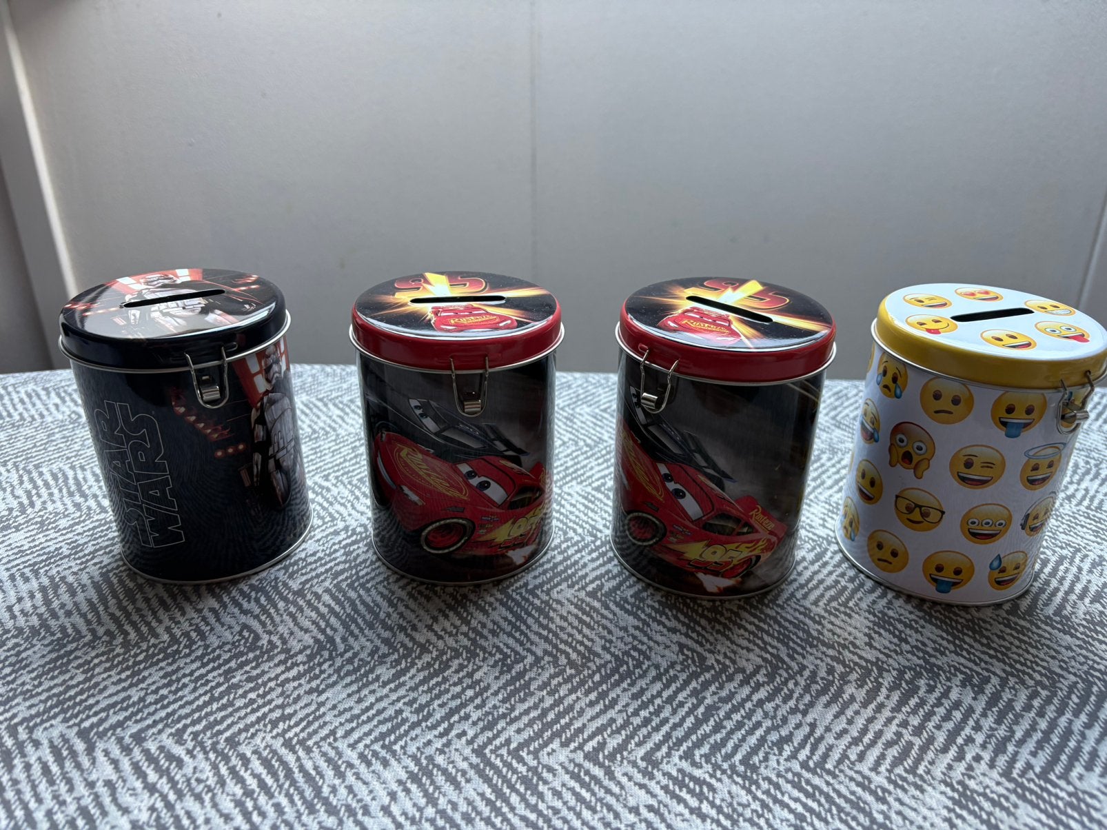 4 spaarpotjes, Ophalen, Nieuw, Metaal of Blik, Overige thema's