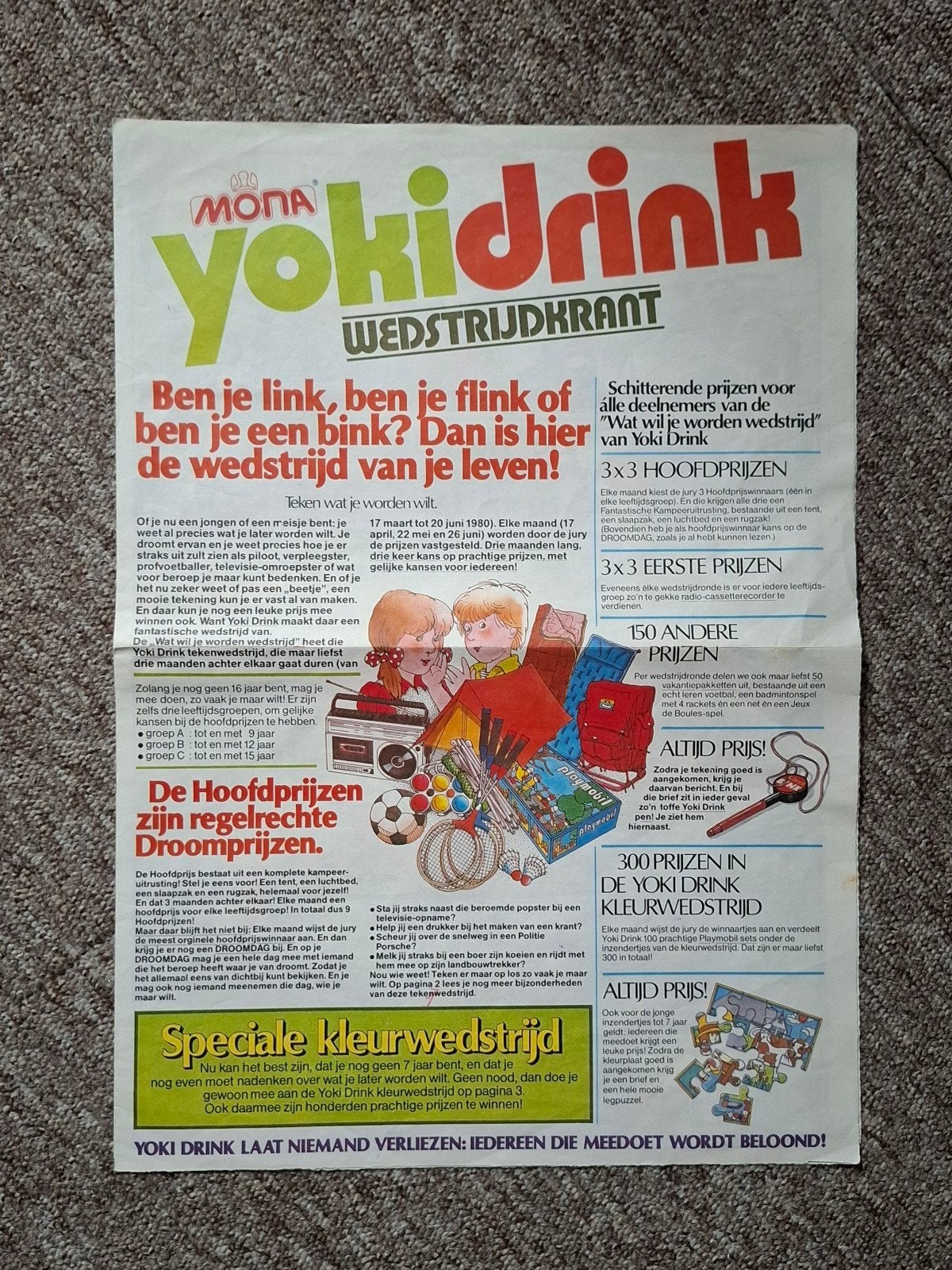 Oude Mona Yoki Drink Wedstrijdkrant - Folder 1980, Ophalen of Verzenden, Gebruikt, Overige typen