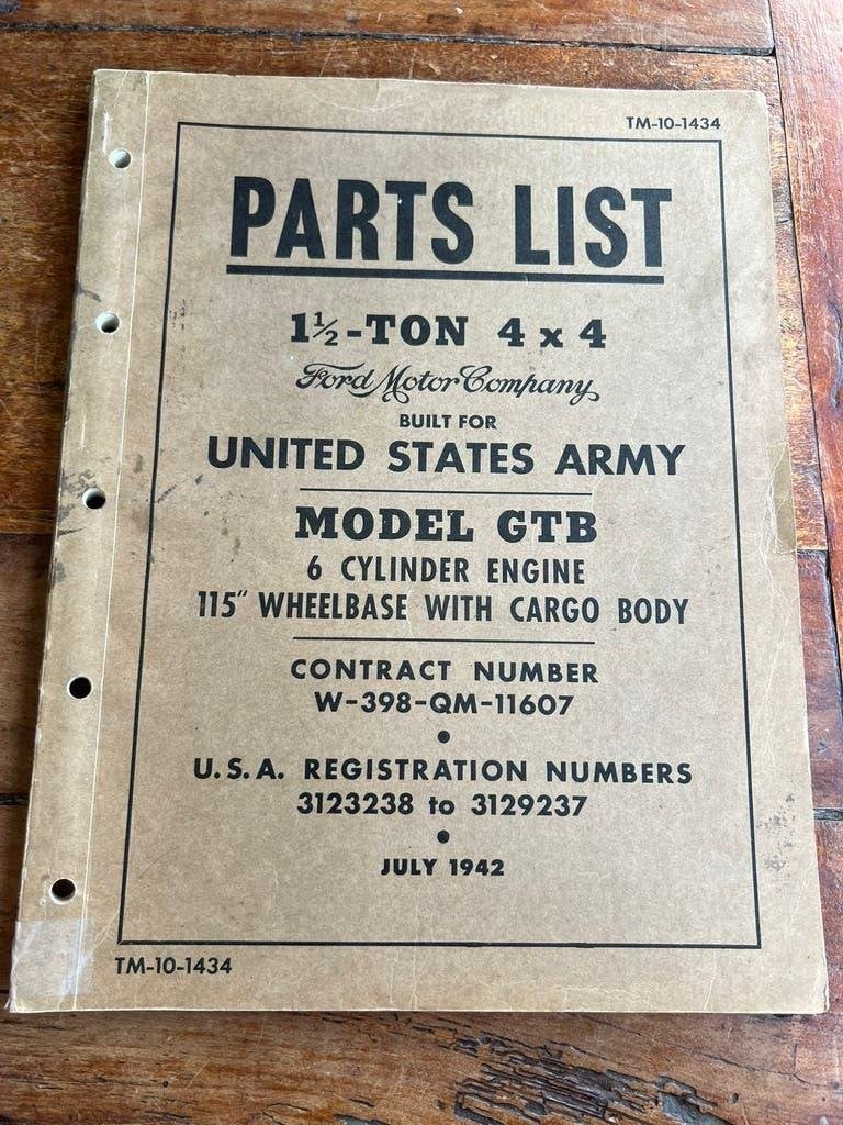 WO2 Amerikaans Fort GTB truck parts list KTR 1942 Burma Jeep, Amerika, Verzenden