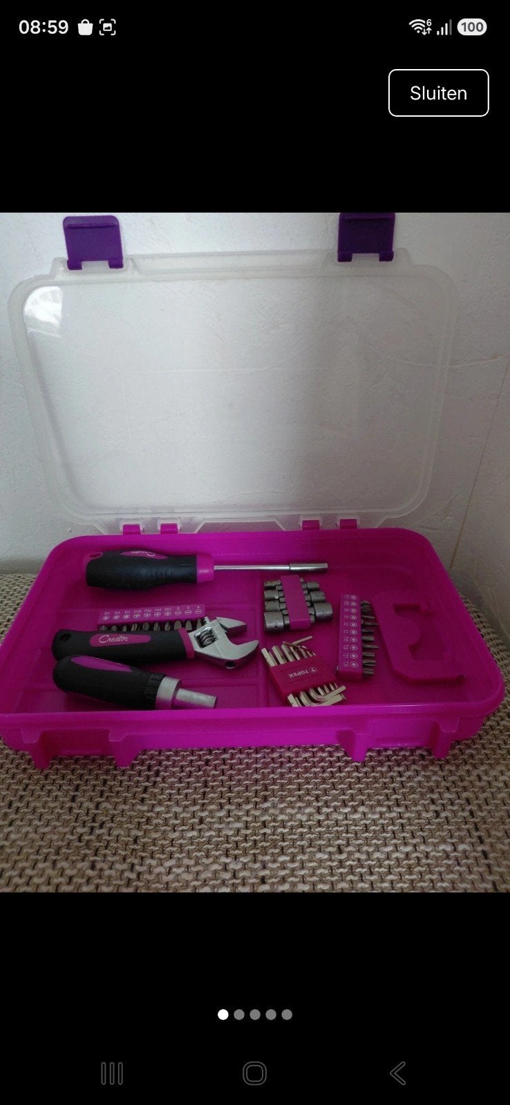 Gereedschapsset 37-delig in roze koffer - Creator Topex, Doe-het-zelf en Verbouw, Ophalen of Verzenden, Zo goed als nieuw, Gereedschapsset