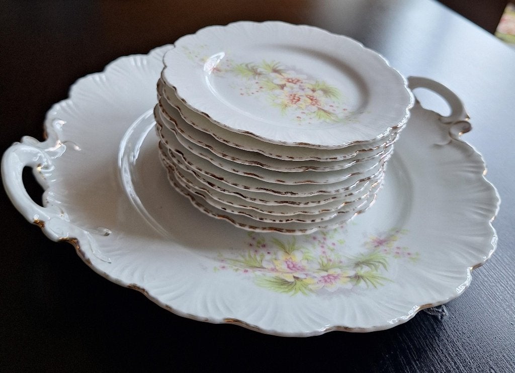 Vintage gebakstel met bloemenmotief, Antiek en Kunst, Ophalen