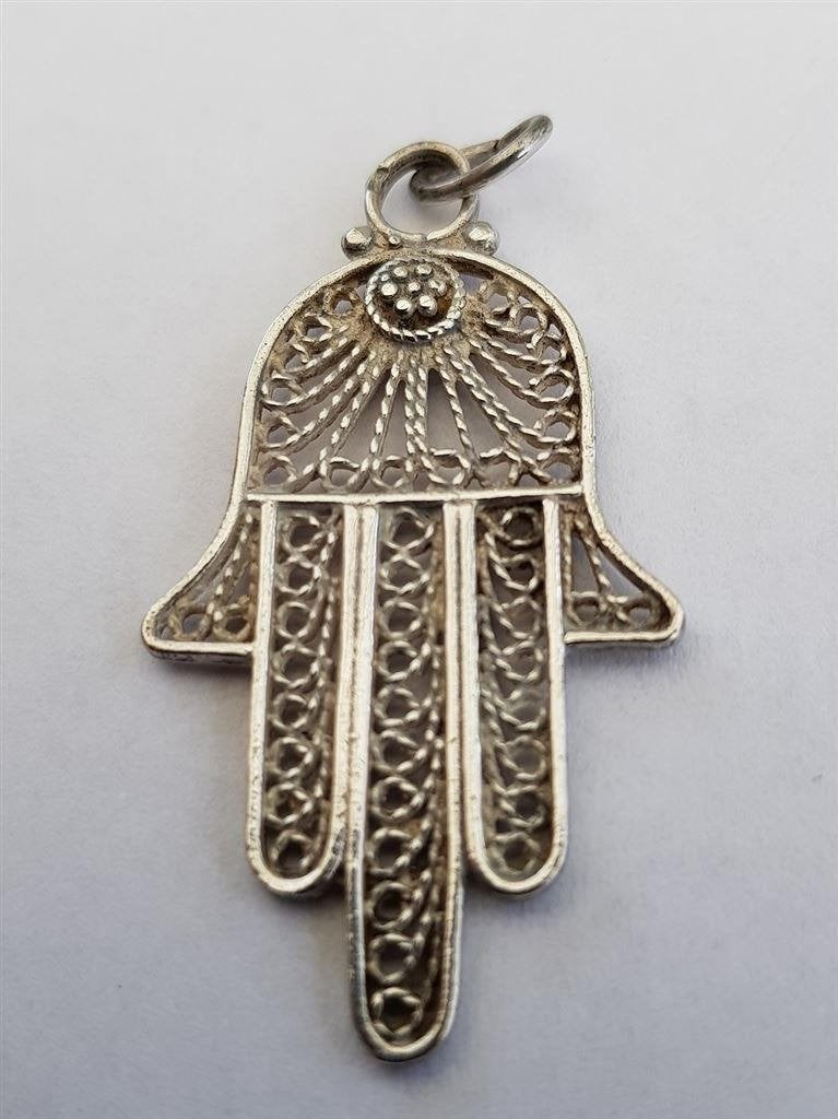 D064 Handje van Fatima, 925 zilver filigraan, zgan, Ophalen of Verzenden, Zo goed als nieuw, Zilver, Zilver