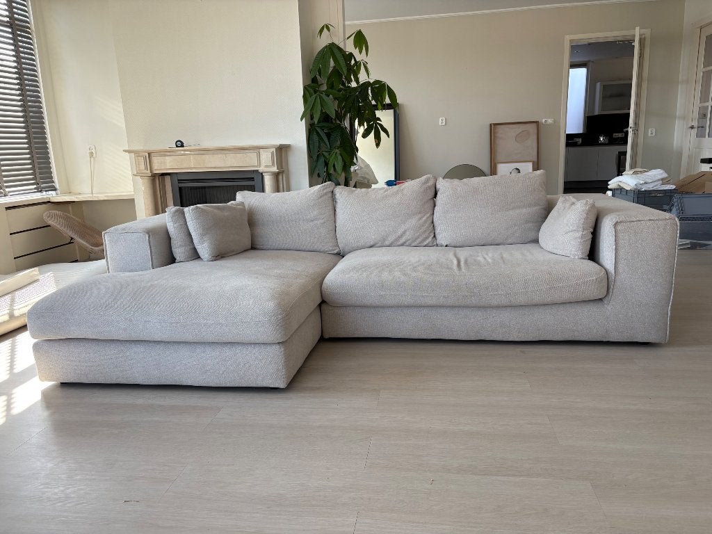 Beige hoekbank, Huis en Inrichting, Banken | Bankstellen, Ophalen, Overige materialen, 250 tot 300 cm, Gebruikt