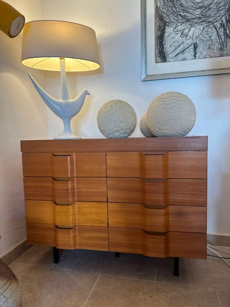 Italiaanse Commode met Leren Bovenblad uit de jaren 60, Ophalen, Gebruikt, Overige materialen, 100 tot 150 cm