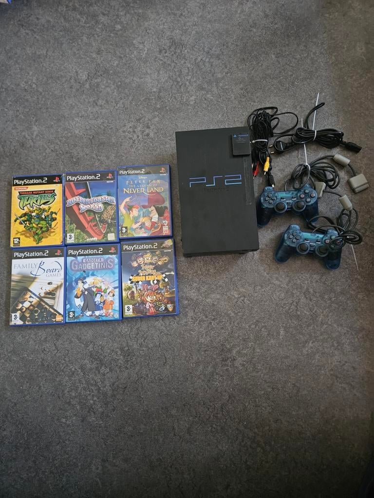 PlayStation 2 Phat Black met 2 controllers en 6 games, Ophalen of Verzenden, Gebruikt, Met 2 controllers, Met games